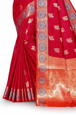 Maroon woven silk blend saree with blouse 3