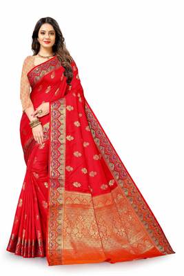 Maroon woven silk blend saree with blouse 4