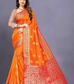 Orange woven silk blend saree with blouse