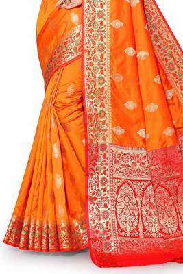 Orange woven silk blend saree with blouse 4