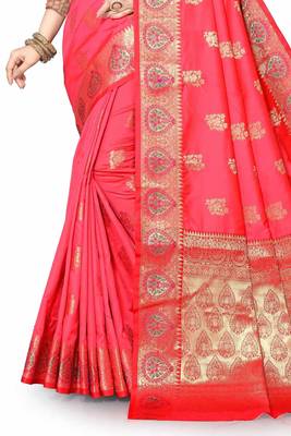 Pink woven silk blend saree with blouse 4
