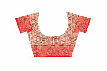 Pink woven silk blend saree with blouse 5