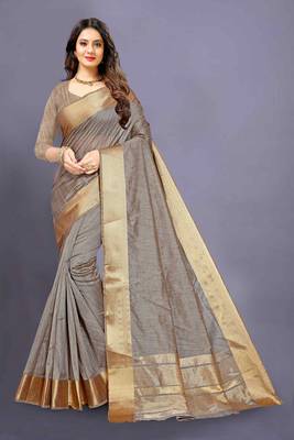 Grey Cotton woven saree with blouse 1