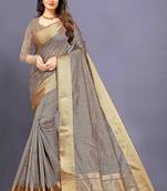 Grey Cotton woven saree with blouse