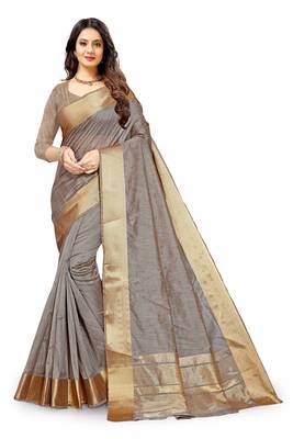 Grey Cotton woven saree with blouse 2