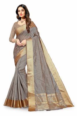 Grey Cotton woven saree with blouse 3