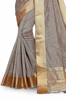 Grey Cotton woven saree with blouse 4