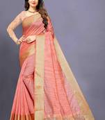 Peach Cotton woven saree with blouse