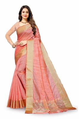 Peach Cotton woven saree with blouse 2