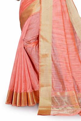 Peach Cotton woven saree with blouse 3
