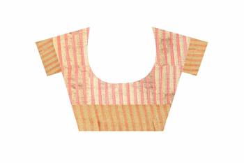 Peach Cotton woven saree with blouse 4