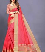 Pink Cotton woven saree with blouse