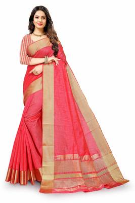 Pink Cotton woven saree with blouse 2