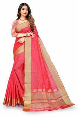Pink Cotton woven saree with blouse 3