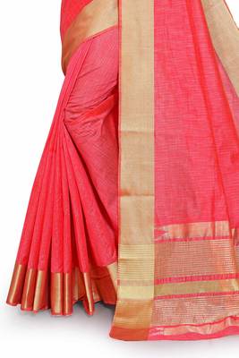 Pink Cotton woven saree with blouse 4