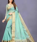 olive Cotton woven saree with blouse