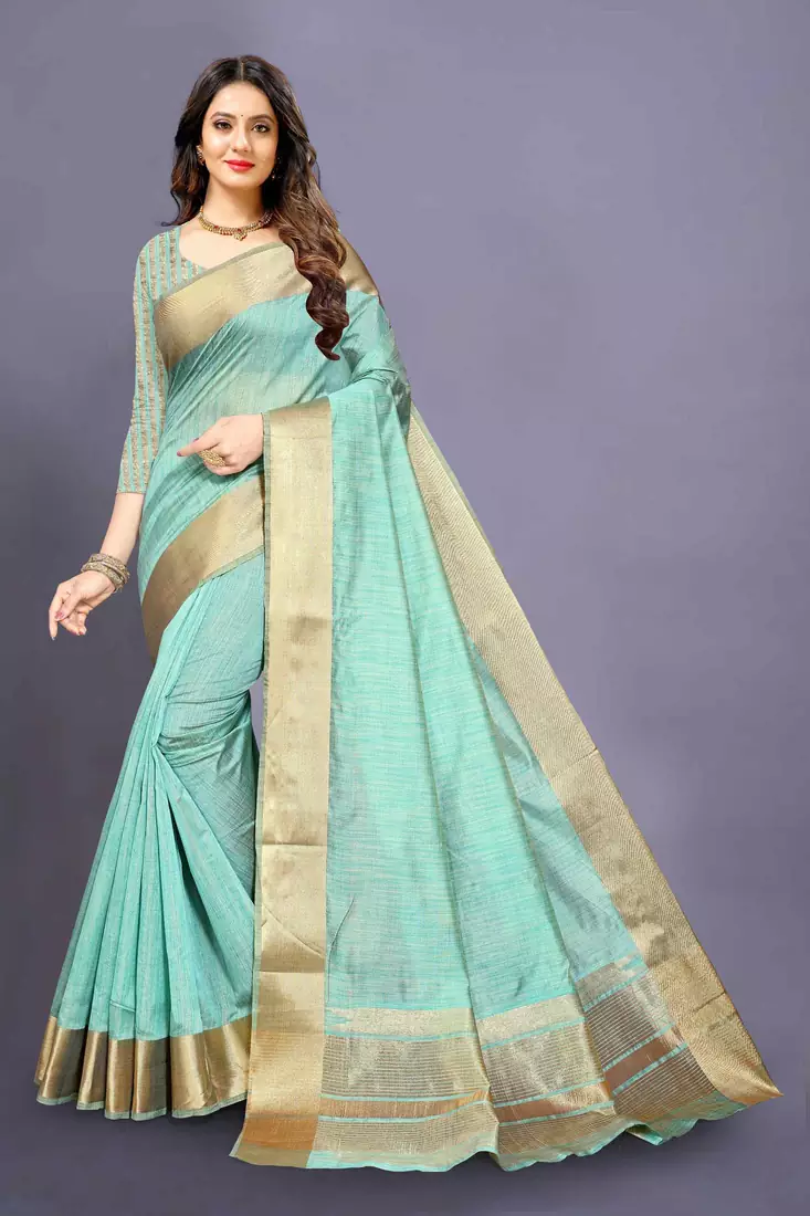 olive Cotton woven saree with blouse