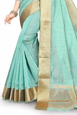 olive Cotton woven saree with blouse 4