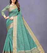 Green Cotton woven saree with blouse