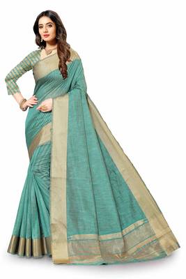 Green Cotton woven saree with blouse 3