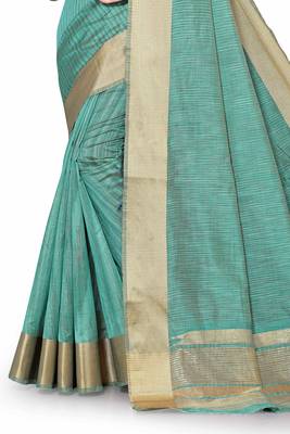 Green Cotton woven saree with blouse 4