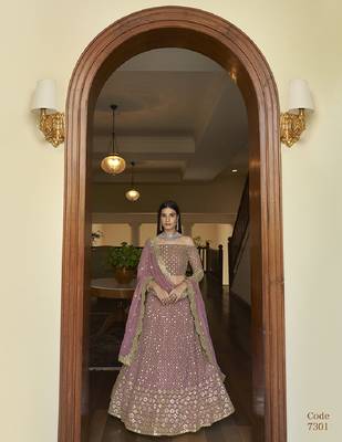 Mauve thread georgette semi stitched lehenga 1
