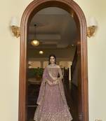 Mauve thread georgette semi stitched lehenga