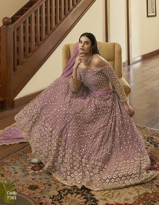 Mauve thread georgette semi stitched lehenga 2