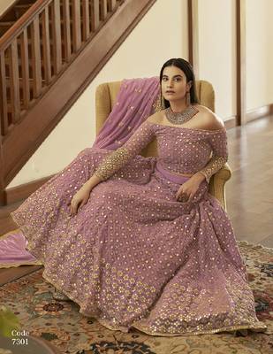 Mauve thread georgette semi stitched lehenga 3