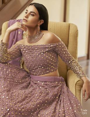 Mauve thread georgette semi stitched lehenga 4