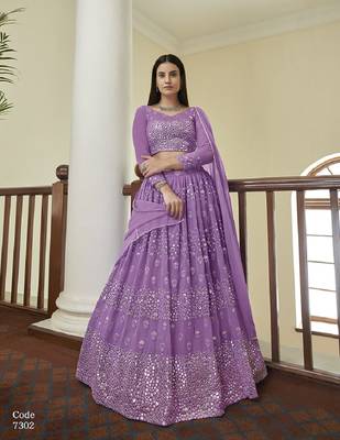 Lilac thread georgette semi stitched lehenga 1