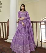 Lilac thread georgette semi stitched lehenga
