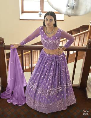 Lilac thread georgette semi stitched lehenga 2