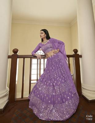 Lilac thread georgette semi stitched lehenga 3