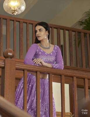 Lilac thread georgette semi stitched lehenga 4
