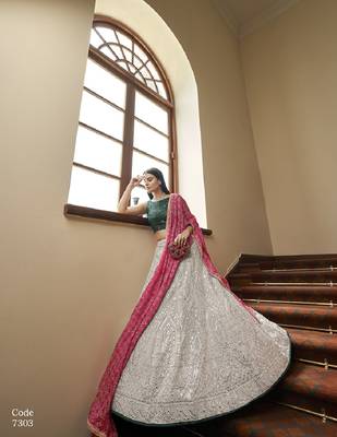 Grey thread georgette semi stitched lehenga 1