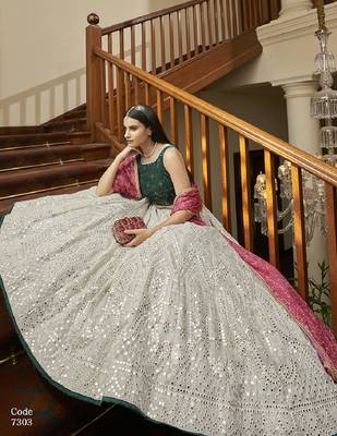 Grey thread georgette semi stitched lehenga 2