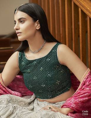 Grey thread georgette semi stitched lehenga 4
