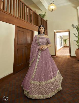 Mauve thread georgette semi stitched lehenga 1