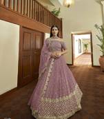 Mauve thread georgette semi stitched lehenga