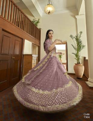 Mauve thread georgette semi stitched lehenga 2