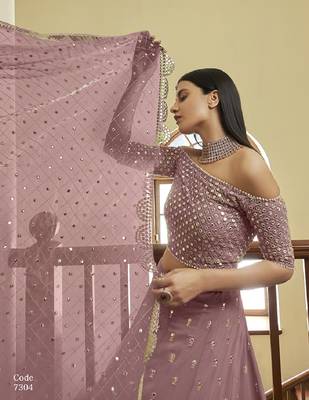 Mauve thread georgette semi stitched lehenga 4