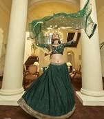 Green thread art silk semi stitched lehenga