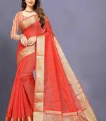 Red Cotton woven saree with blouse