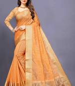 Orange Cotton woven saree with blouse