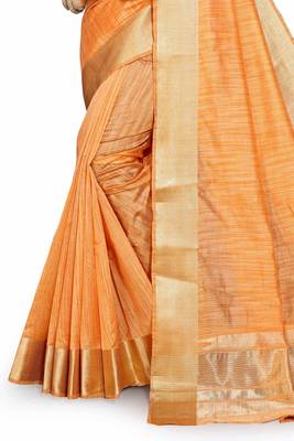 Orange Cotton woven saree with blouse 3