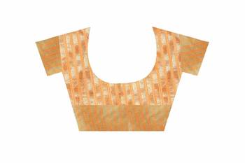 Orange Cotton woven saree with blouse 4