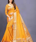 Yellow Cotton woven saree with blouse