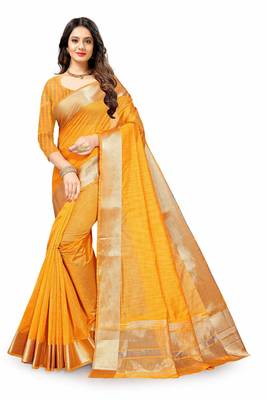 Yellow Cotton woven saree with blouse 2