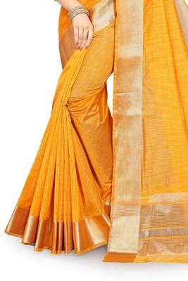 Yellow Cotton woven saree with blouse 3
